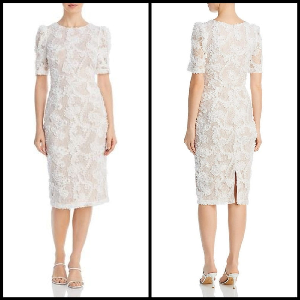 Xscape White Floral Lace Sheath Dress